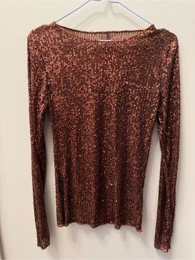 Free People Intimately Gold Rush Long Sleeve Hot Cocoa Size XSmall Brown